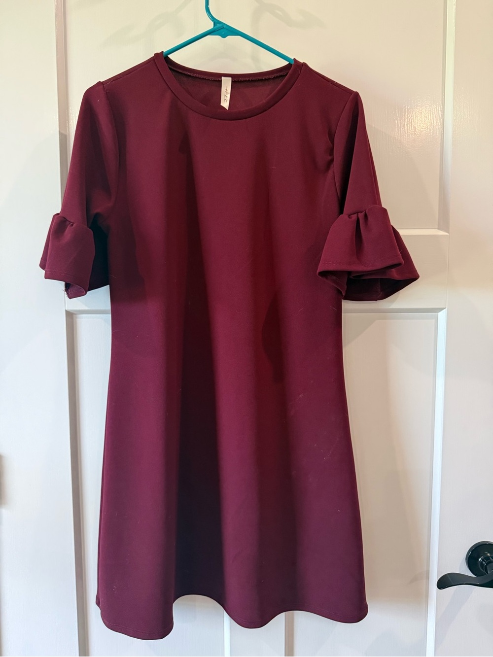 Classic Ruffle Sleeve A-Line Dress in Burgundy